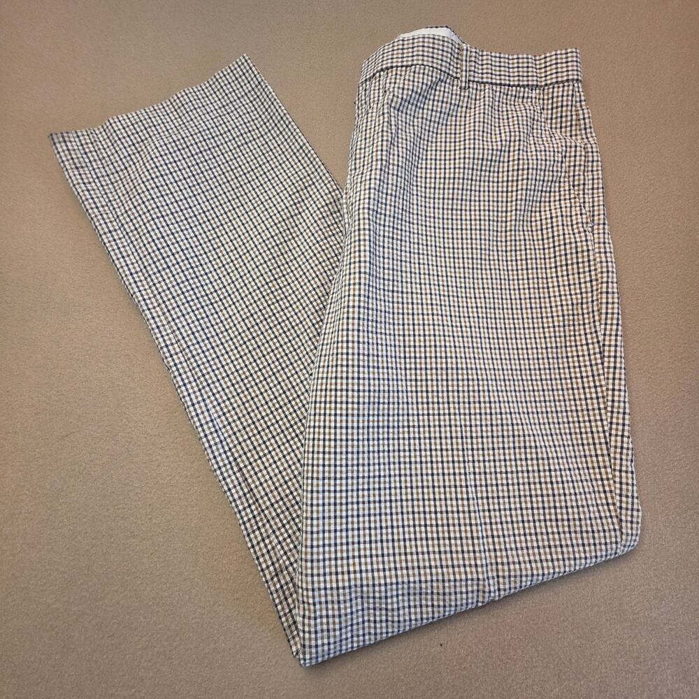 J.Crew Cotton Gingham Plaid Seersucker Trouser Pants Beige Tan Classic Fit 36x34